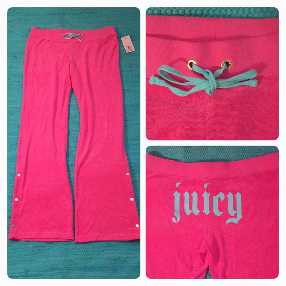 Juicy Couture Hot Pink Velour Lounge Pants with Teal Drawstring
